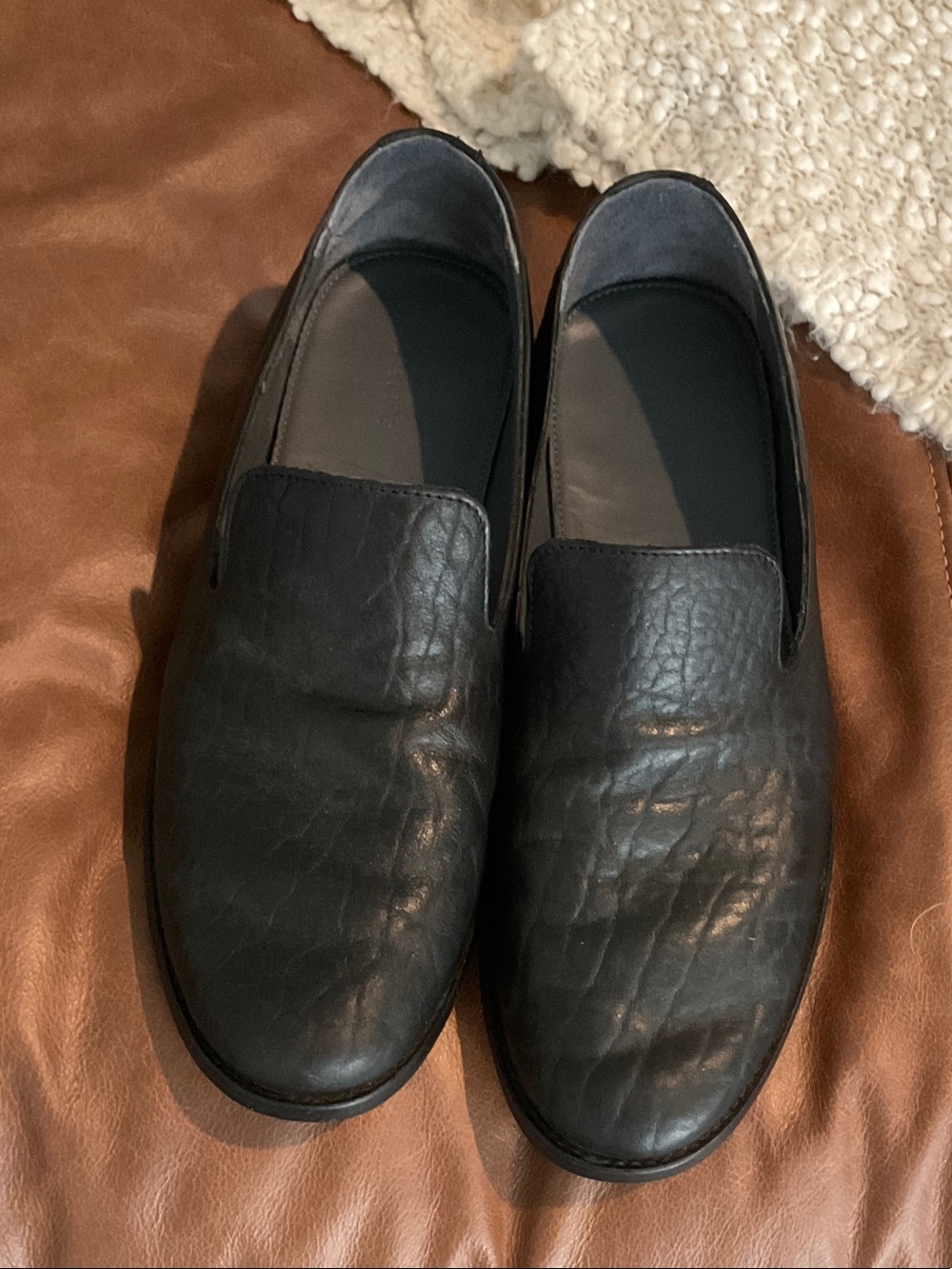 Tecovas Black Leather Slip-On Loafers with Textured Finish